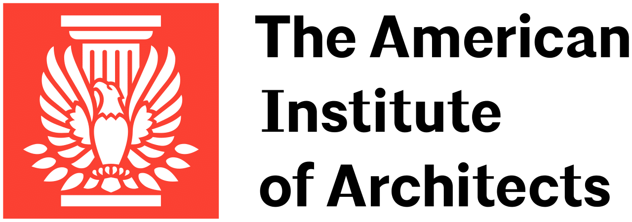 Logo for The American Institute of Architects: a red square with a white column and eagle beside black text.