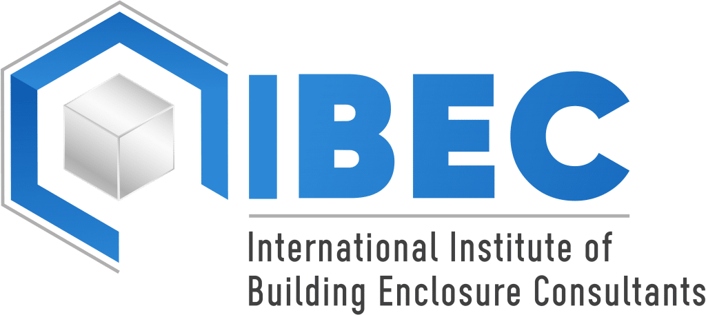 IBEC logo: a white 3D cube in a blue geometric frame above "International Institute of Building Enclosure Consultants".