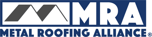 Metal Roofing Alliance logo with stylized roof peaks and the white letters MRA on a navy background.