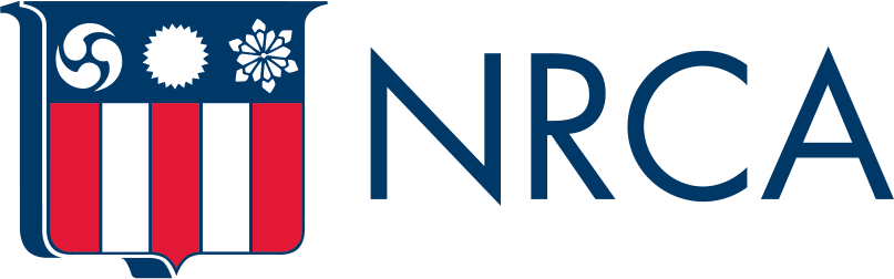 NRCA logo: a shield with a navy top, three white icons, and red and white vertical stripes, beside navy "NRCA" text.